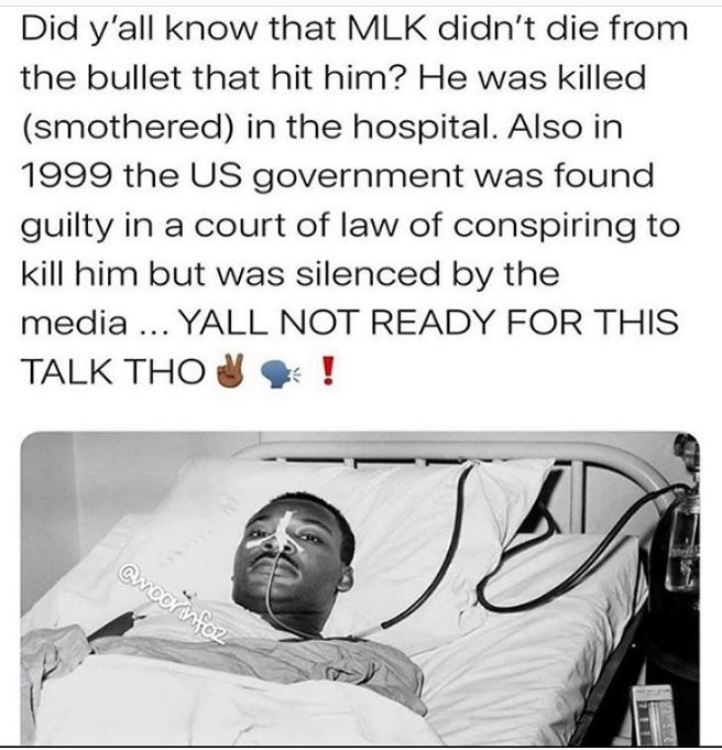 Did y’all know that MLK didn’t die from the bullet that hit him? Martin ...